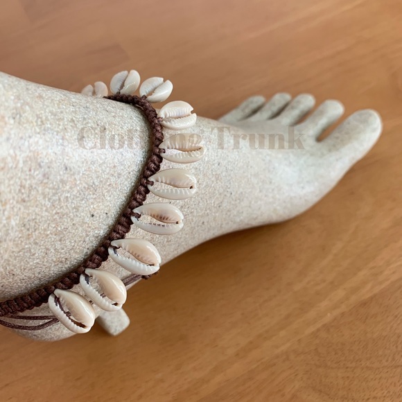 Handmade Cowrie Shell Macrame Anklet – Dark Brown Cord Adjustable Beach Jewelry - Picture 4 of 6
